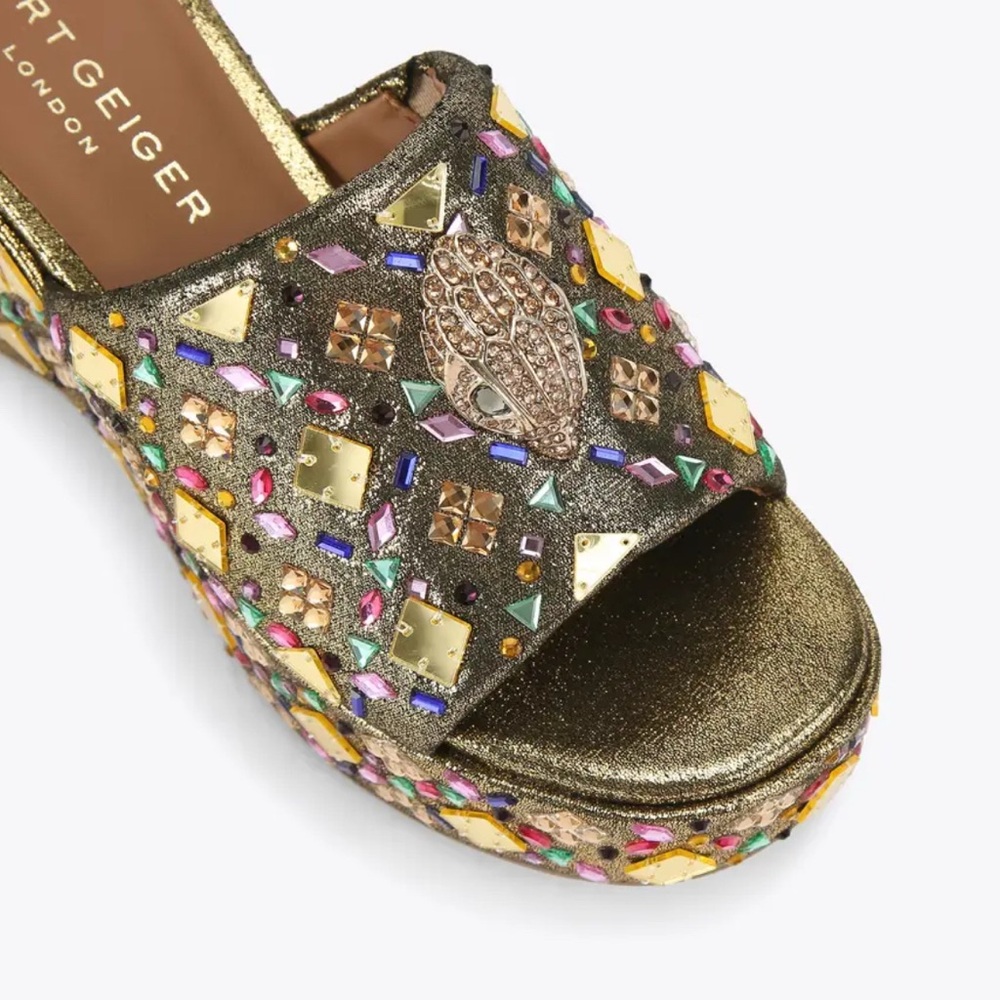 Kurt Geiger Gold and Multicolor Embellished Sandals
